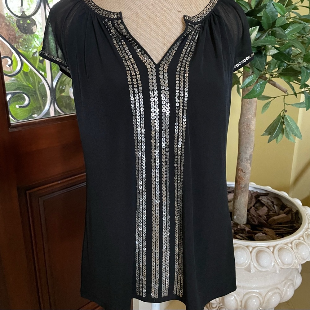 WHBM  Black Sequin Front Blouse